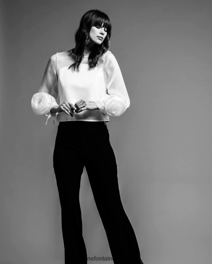 הַלבָּשָׁה Anne Fontaine חולצת קפיץ חולצת אורגנזה משי עם שרוולים ארוכים לבן נשים DL8V8L199