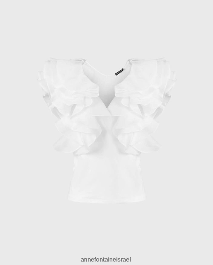 הַלבָּשָׁה Anne Fontaine חולצת נטאלנה פימה ג'רסי עם שרוולי אורגנזה קפוצים לבן נשים DL8V8L201