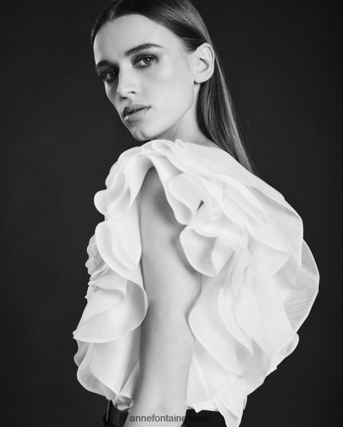 הַלבָּשָׁה Anne Fontaine חולצת נטאלנה פימה ג'רסי עם שרוולי אורגנזה קפוצים לבן נשים DL8V8L201