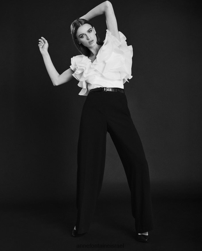 הַלבָּשָׁה Anne Fontaine חולצת נטאלנה פימה ג'רסי עם שרוולי אורגנזה קפוצים לבן נשים DL8V8L201