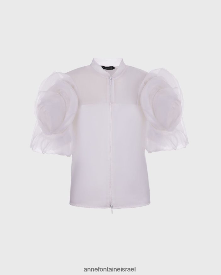 הַלבָּשָׁה Anne Fontaine חולצת נטלי חולצת אורגנזה משי עם שרוולים בצורת פרחים לבן נשים DL8V8L203