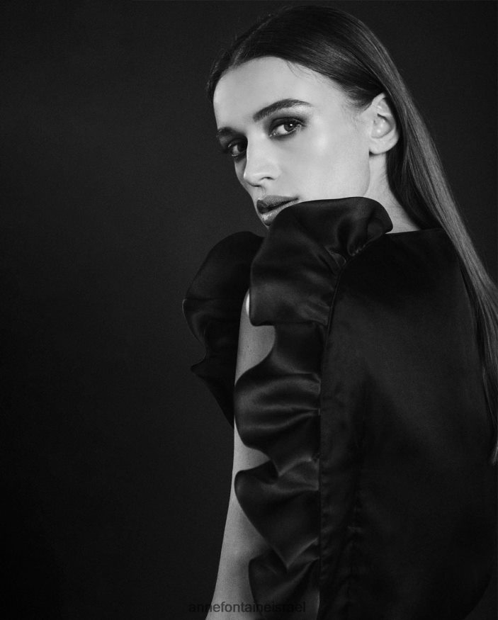 הַלבָּשָׁה Anne Fontaine חולצת משי ללא שרוולים עם חולצת פורצלן מעוטרת בפרטים מסולסלים שָׁחוֹר נשים DL8V8L204