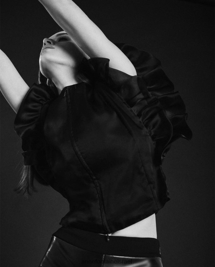 הַלבָּשָׁה Anne Fontaine חולצת משי ללא שרוולים עם חולצת פורצלן מעוטרת בפרטים מסולסלים שָׁחוֹר נשים DL8V8L204