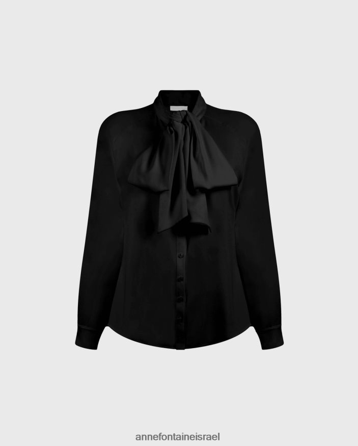 הַלבָּשָׁה Anne Fontaine חולצת קרפ חולצת סנטה עם צווארון קשירה מסוקס שָׁחוֹר נשים DL8V8L208