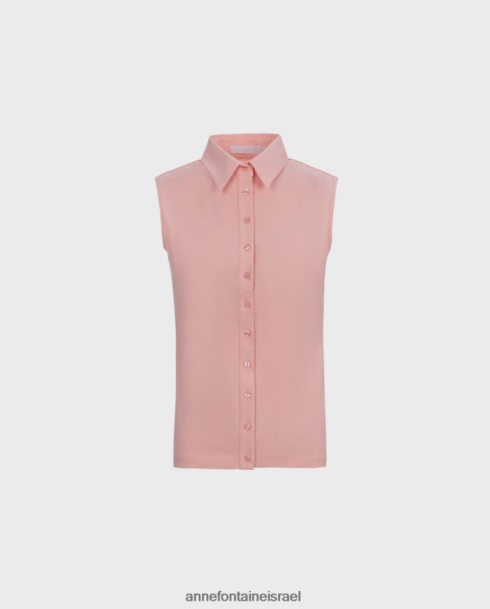 הַלבָּשָׁה Anne Fontaine חולצת נואג' חולצת כפתור ג'רסי ללא שרוולים עלה כותרת ורוד נשים DL8V8L211