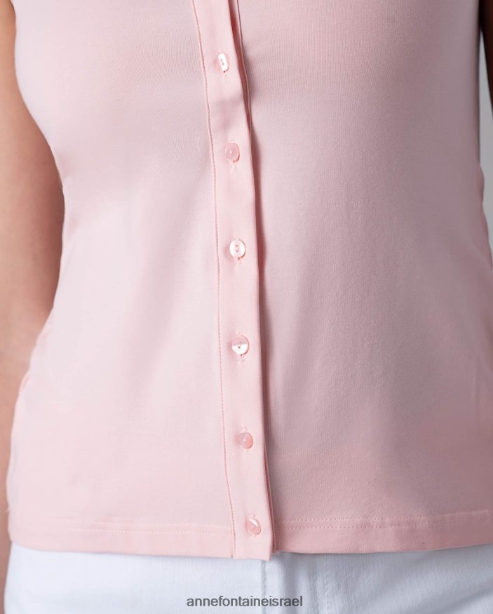 הַלבָּשָׁה Anne Fontaine חולצת נואג' חולצת כפתור ג'רסי ללא שרוולים עלה כותרת ורוד נשים DL8V8L211