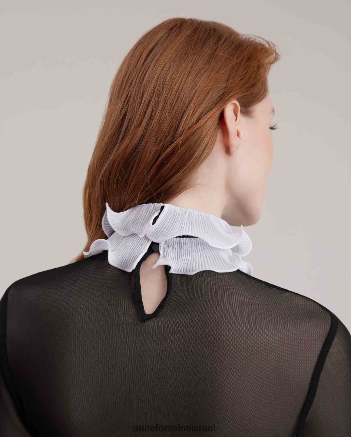 הַלבָּשָׁה Anne Fontaine חולצת צללית חולצת סוודר שקופה עם עיטורי קפלים מנוגדים לבן נשים DL8V8L216