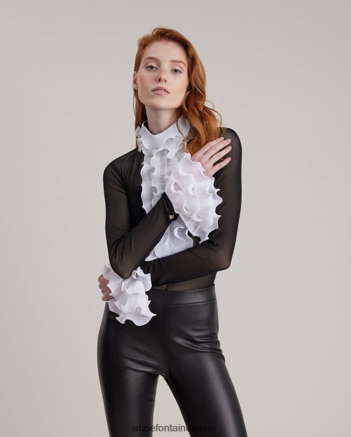 הַלבָּשָׁה Anne Fontaine חולצת צללית חולצת סוודר שקופה עם עיטורי קפלים מנוגדים לבן נשים DL8V8L216