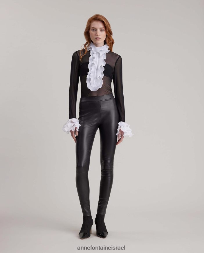 הַלבָּשָׁה Anne Fontaine חולצת צללית חולצת סוודר שקופה עם עיטורי קפלים מנוגדים לבן נשים DL8V8L216