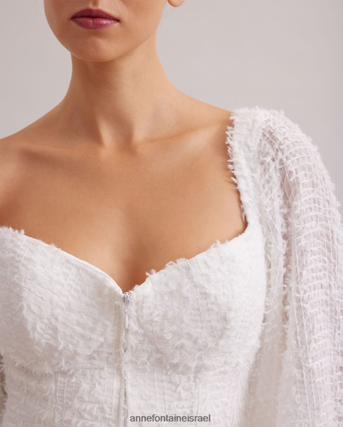 הַלבָּשָׁה Anne Fontaine חולצת פלומה במרקם בלון עם שרוולים בסגנון מחוך לבן נשים DL8V8L219