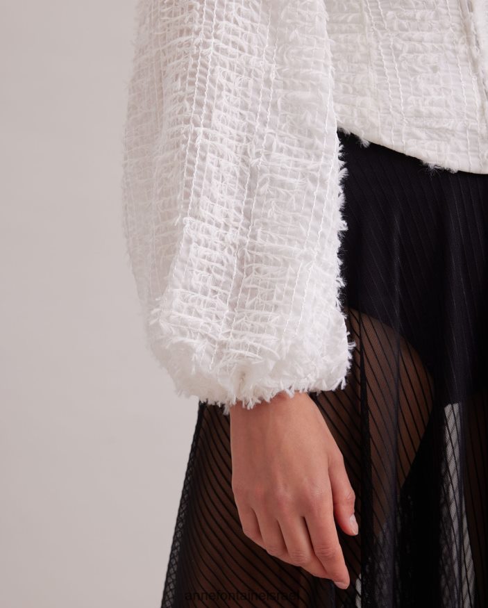 הַלבָּשָׁה Anne Fontaine חולצת פלומה במרקם בלון עם שרוולים בסגנון מחוך לבן נשים DL8V8L219