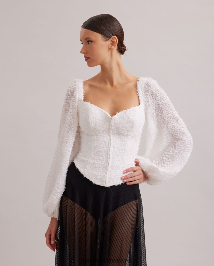 הַלבָּשָׁה Anne Fontaine חולצת פלומה במרקם בלון עם שרוולים בסגנון מחוך לבן נשים DL8V8L219