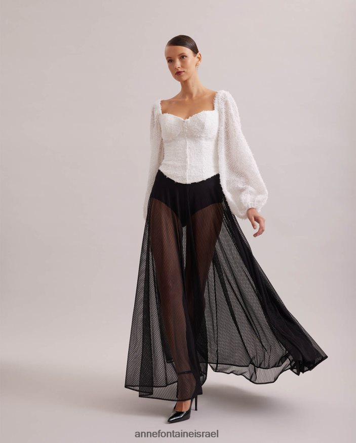 הַלבָּשָׁה Anne Fontaine חולצת פלומה במרקם בלון עם שרוולים בסגנון מחוך לבן נשים DL8V8L219