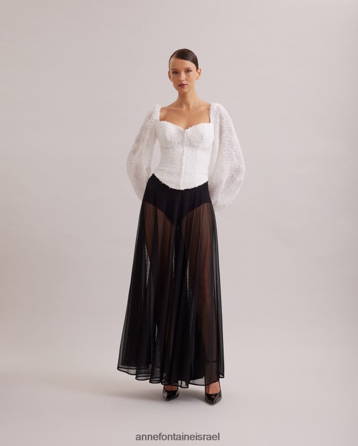 הַלבָּשָׁה Anne Fontaine חולצת פלומה במרקם בלון עם שרוולים בסגנון מחוך לבן נשים DL8V8L219