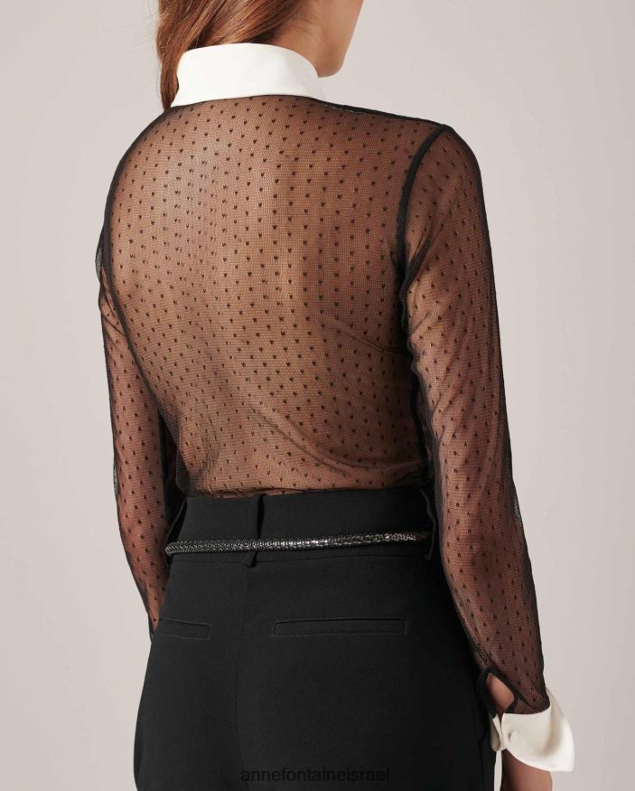 הַלבָּשָׁה Anne Fontaine חולצת ליאופולדין חולצה לא מרופדת עם דפוסי נקודות סיכות לבן שחור נשים DL8V8L225