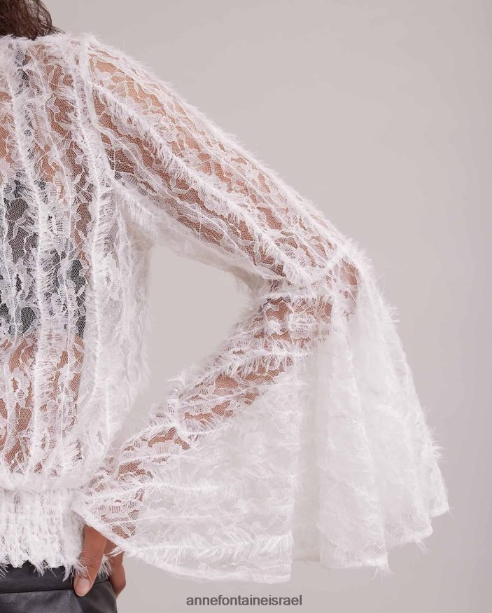 הַלבָּשָׁה Anne Fontaine חולצת פלובר חולצה שקופה עם שרוולים גדולים לבן נשים DL8V8L226