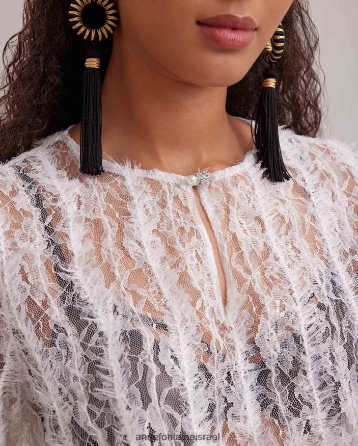 הַלבָּשָׁה Anne Fontaine חולצת פלובר חולצה שקופה עם שרוולים גדולים לבן נשים DL8V8L226