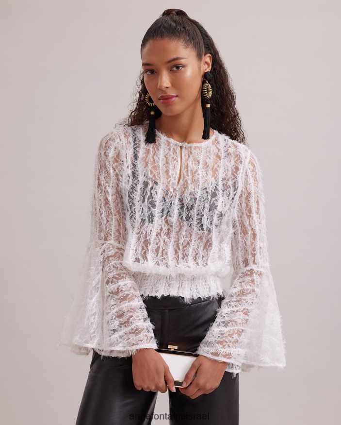 הַלבָּשָׁה Anne Fontaine חולצת פלובר חולצה שקופה עם שרוולים גדולים לבן נשים DL8V8L226