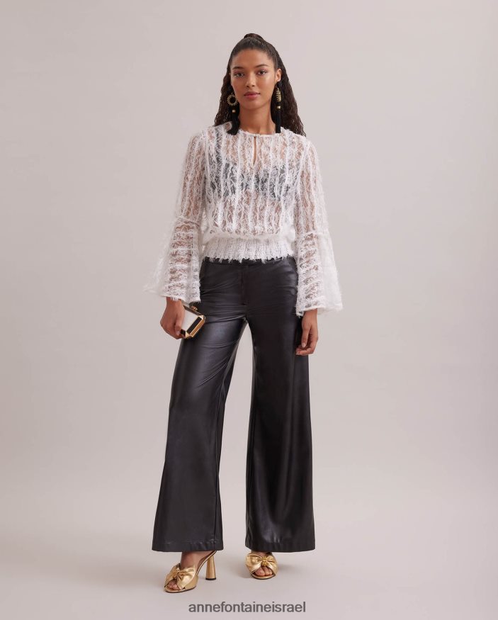 הַלבָּשָׁה Anne Fontaine חולצת פלובר חולצה שקופה עם שרוולים גדולים לבן נשים DL8V8L226