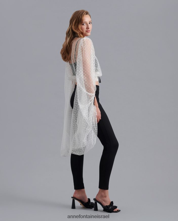 הַלבָּשָׁה Anne Fontaine חולצה פיירלייט חולצה שקופה עם רקמת נקודות ושרוולים מוגזמים לבן שחור נשים DL8V8L227