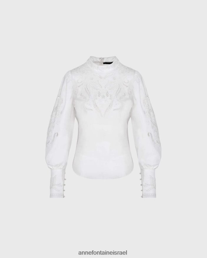 הַלבָּשָׁה Anne Fontaine סוקרה חולצה פתוחה חולצה רקומה בירח לבן נשים DL8V8L229