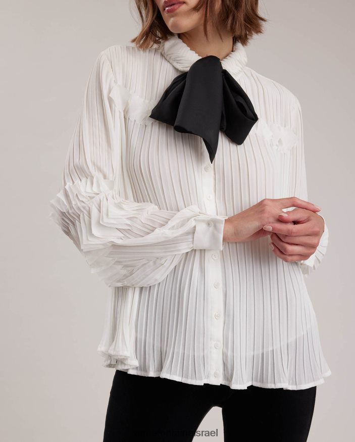 הַלבָּשָׁה Anne Fontaine חולצת סמנתה חולצת שיפון עם עניבה נשלפת לבן נשים DL8V8L231