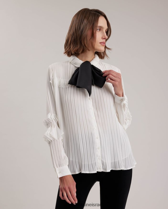 הַלבָּשָׁה Anne Fontaine חולצת סמנתה חולצת שיפון עם עניבה נשלפת לבן נשים DL8V8L231