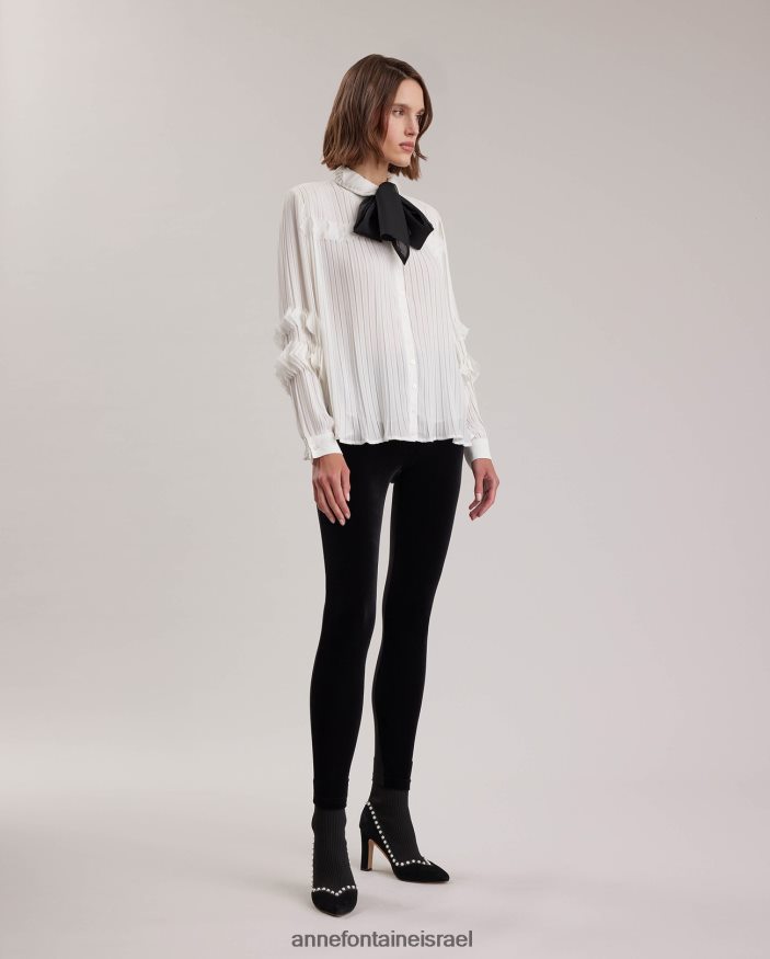 הַלבָּשָׁה Anne Fontaine חולצת סמנתה חולצת שיפון עם עניבה נשלפת לבן נשים DL8V8L231