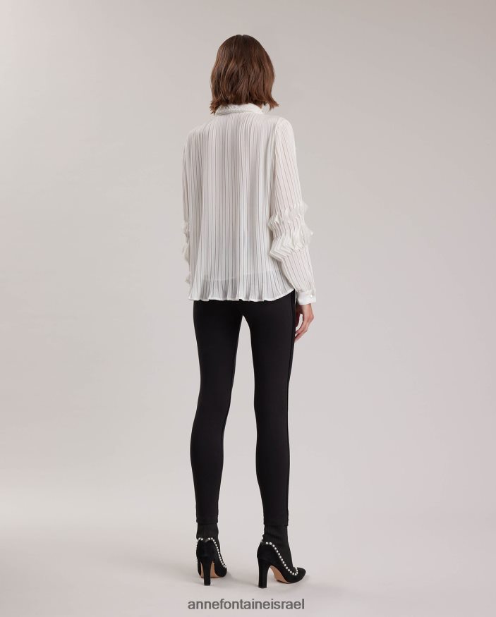 הַלבָּשָׁה Anne Fontaine חולצת סמנתה חולצת שיפון עם עניבה נשלפת לבן נשים DL8V8L231