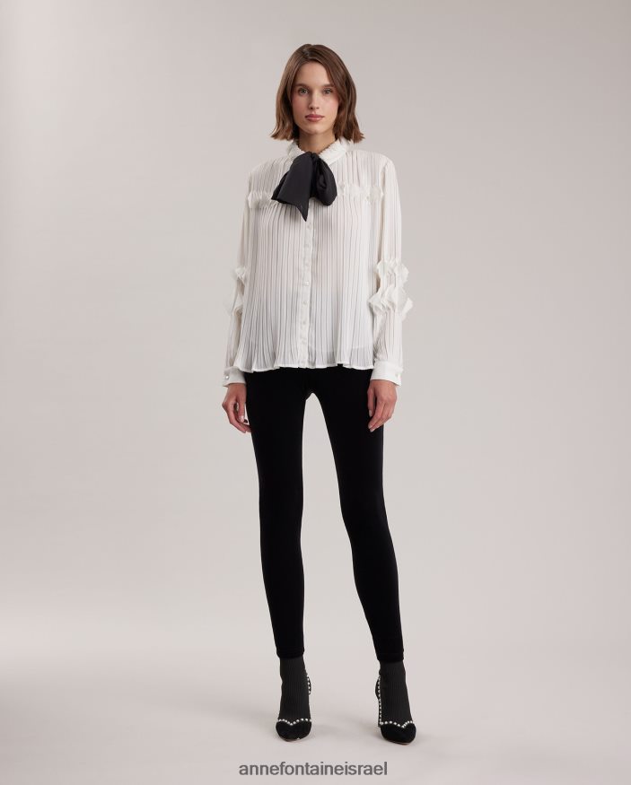 הַלבָּשָׁה Anne Fontaine חולצת סמנתה חולצת שיפון עם עניבה נשלפת לבן נשים DL8V8L231