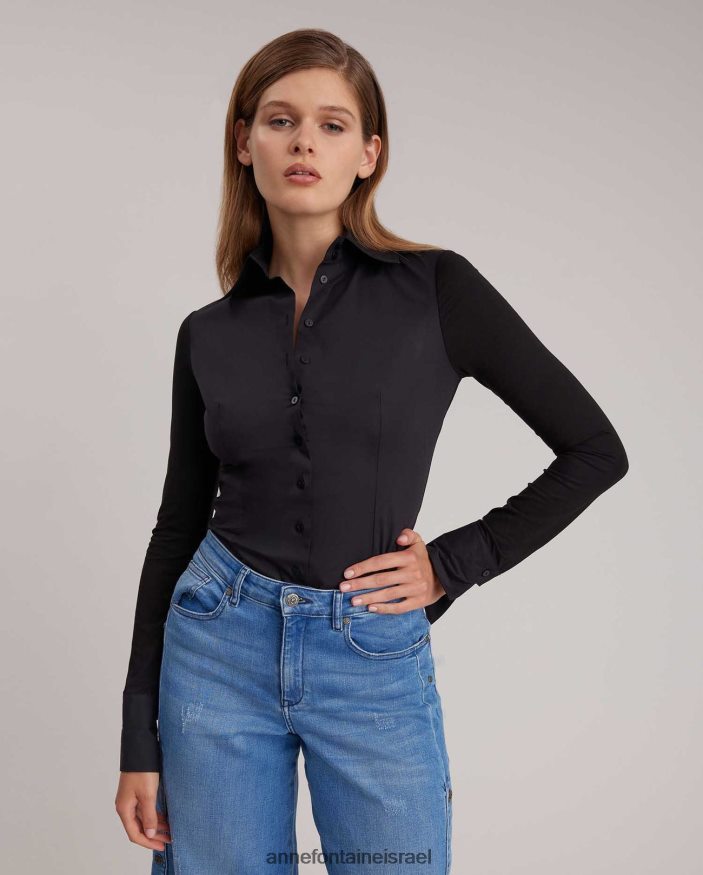 הַלבָּשָׁה Anne Fontaine חולצת ארמנטין חולצת כותנה עם שרוולים ארוכים שָׁחוֹר נשים DL8V8L232