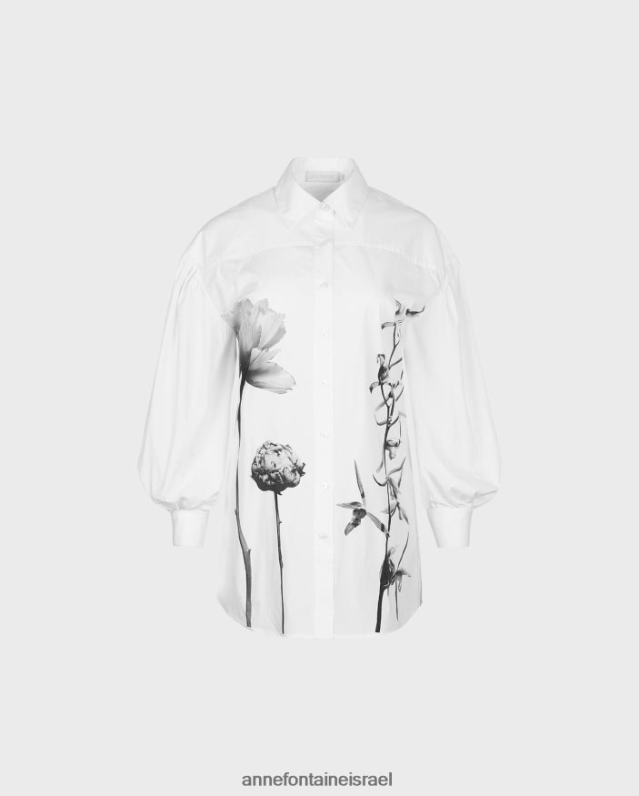 הַלבָּשָׁה Anne Fontaine חולצת חימר חולצה קלאסית עם שרוולים ארוכים עם אפליקציה פרחונית שחור/לבן/אפור נשים DL8V8L242