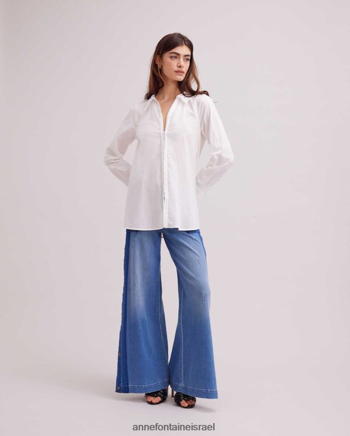 הַלבָּשָׁה Anne Fontaine חולצה באסקית חולצה קלאסית עם שרוולים ארוכים עם צווארון תחרה וחפתים צרפתיים לבן נשים DL8V8L243