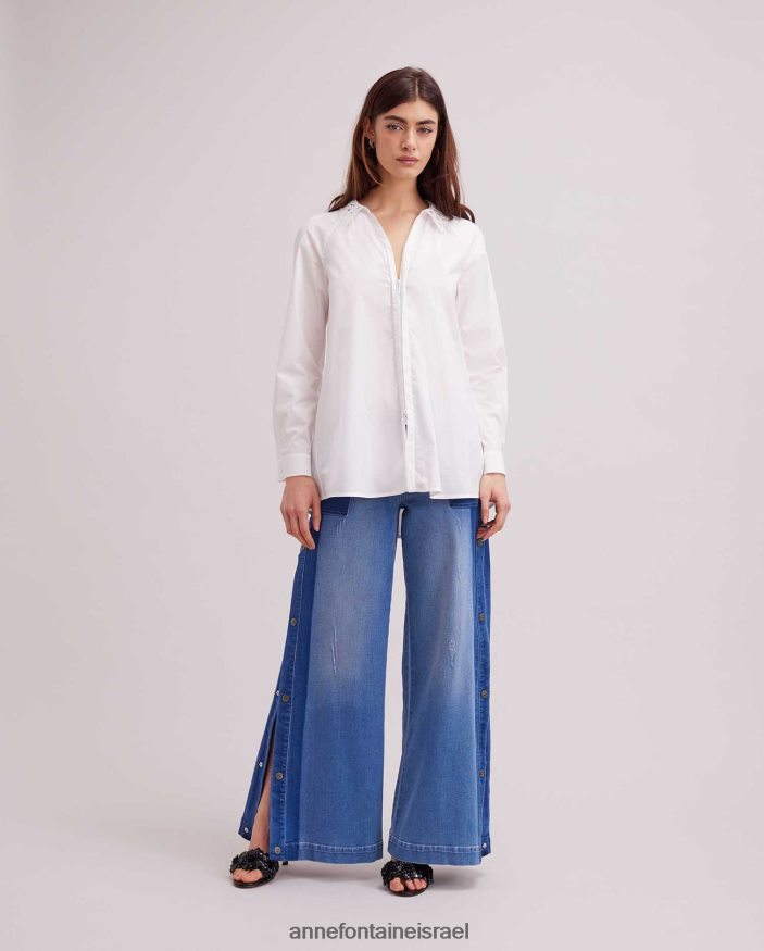 הַלבָּשָׁה Anne Fontaine חולצה באסקית חולצה קלאסית עם שרוולים ארוכים עם צווארון תחרה וחפתים צרפתיים לבן נשים DL8V8L243