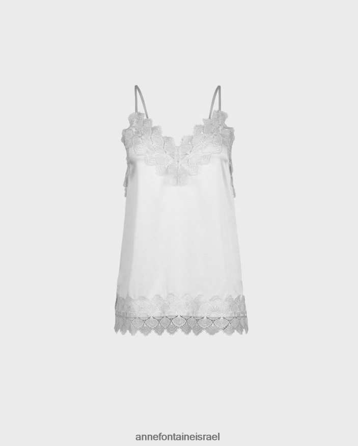 הַלבָּשָׁה Anne Fontaine קמילת משי עליון אגבה עם עיטורי אפליקציות תחרה לבן נשים DL8V8L249