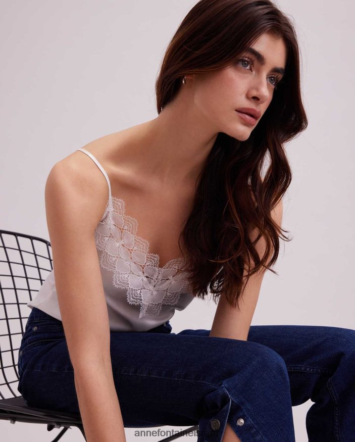 הַלבָּשָׁה Anne Fontaine קמילת משי עליון אגבה עם עיטורי אפליקציות תחרה לבן נשים DL8V8L249