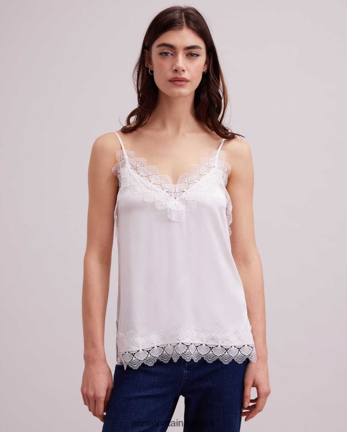 הַלבָּשָׁה Anne Fontaine קמילת משי עליון אגבה עם עיטורי אפליקציות תחרה לבן נשים DL8V8L249