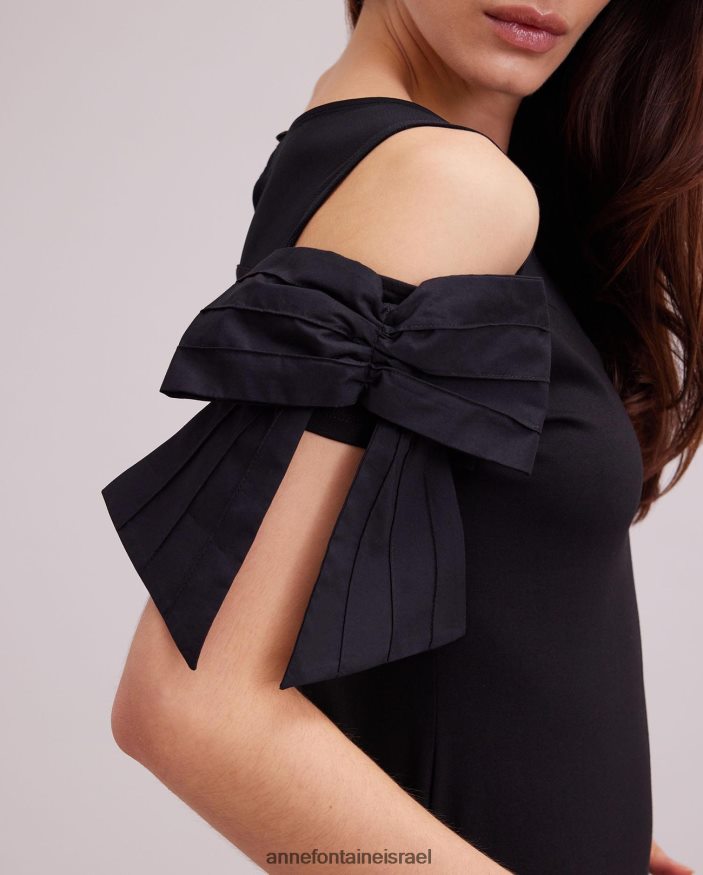 הַלבָּשָׁה Anne Fontaine עליונית וירטיל מתוקה צווארון חולצת ג'רסי עם עול שקוף שָׁחוֹר נשים DL8V8L251