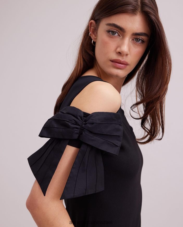 הַלבָּשָׁה Anne Fontaine עליונית וירטיל מתוקה צווארון חולצת ג'רסי עם עול שקוף שָׁחוֹר נשים DL8V8L251