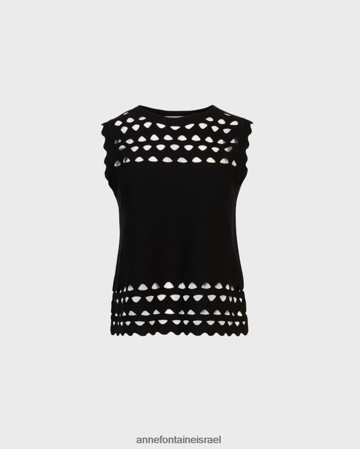 הַלבָּשָׁה Anne Fontaine סוודר סריג ללא שרוולים עליון טבלה עם פירוט חיתוך שָׁחוֹר נשים DL8V8L252