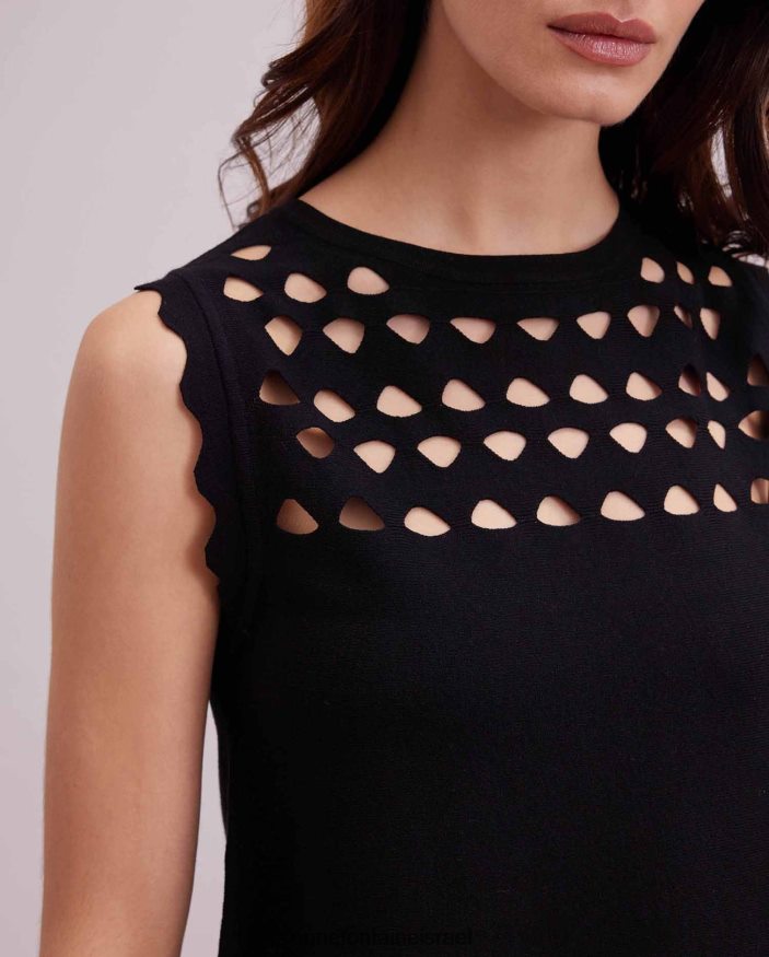 הַלבָּשָׁה Anne Fontaine סוודר סריג ללא שרוולים עליון טבלה עם פירוט חיתוך שָׁחוֹר נשים DL8V8L252