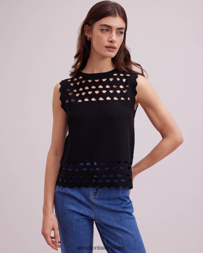 הַלבָּשָׁה Anne Fontaine סוודר סריג ללא שרוולים עליון טבלה עם פירוט חיתוך שָׁחוֹר נשים DL8V8L252