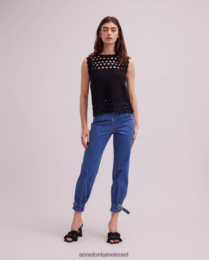 הַלבָּשָׁה Anne Fontaine סוודר סריג ללא שרוולים עליון טבלה עם פירוט חיתוך שָׁחוֹר נשים DL8V8L252