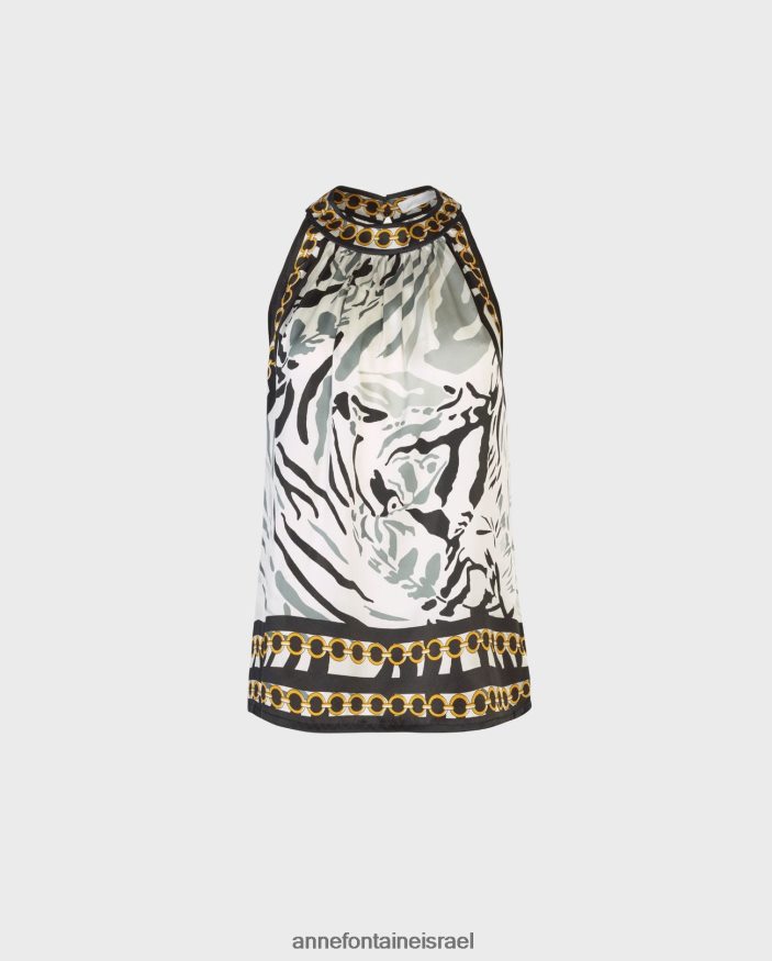 הַלבָּשָׁה Anne Fontaine חולצה עליונה של ג'ואן עם עיצוב זברה משי שָׁחוֹר נשים DL8V8L256