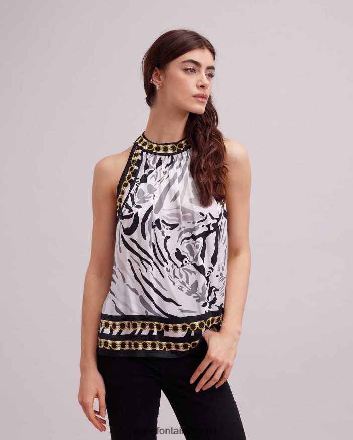 הַלבָּשָׁה Anne Fontaine חולצה עליונה של ג'ואן עם עיצוב זברה משי שָׁחוֹר נשים DL8V8L256