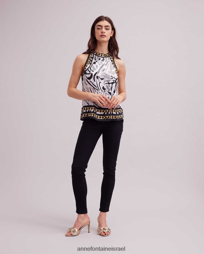 הַלבָּשָׁה Anne Fontaine חולצה עליונה של ג'ואן עם עיצוב זברה משי שָׁחוֹר נשים DL8V8L256