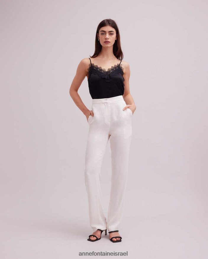 הַלבָּשָׁה Anne Fontaine קמיצה עליונה משי אגבה עם עיטורי תחרה שָׁחוֹר נשים DL8V8L262