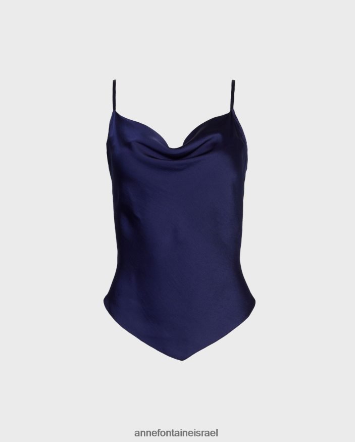 הַלבָּשָׁה Anne Fontaine טופ סאטן ללא שרוולים עליון עם שולי מטפחת כְּחוֹל נשים DL8V8L264