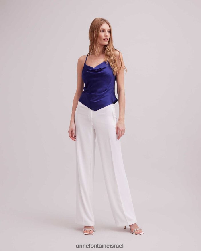 הַלבָּשָׁה Anne Fontaine טופ סאטן ללא שרוולים עליון עם שולי מטפחת כְּחוֹל נשים DL8V8L264