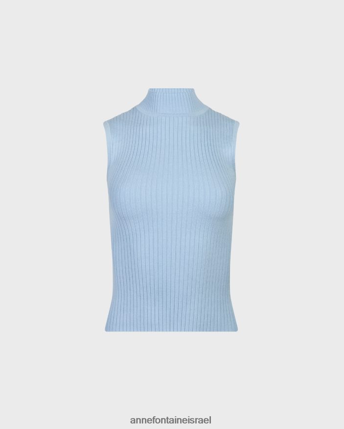 הַלבָּשָׁה Anne Fontaine סריג עם צווארון מצולע סולו עליון ללא שרוולים כחול בהיר נשים DL8V8L267